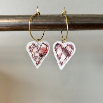 Liberty Print Heart Embroidered Hoop Earrings, 4 of 5