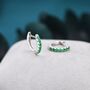 Emerald Green Cz Huggie Hoop Earrings Sterling Silver, thumbnail 1 of 10