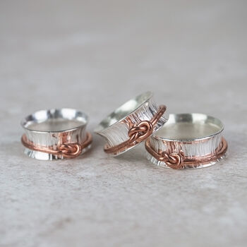 Sterling Silver And Copper Love Knot Spinner Ring, 3 of 4