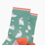 Bunny Rabbit Floral Fluffy Bamboo Socks In Green, thumbnail 2 of 4