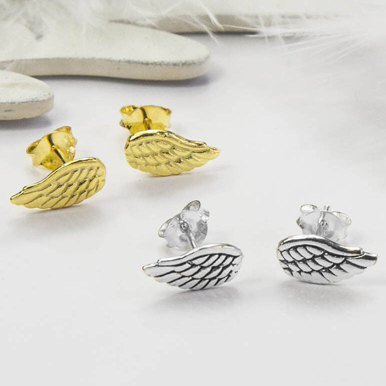 Sterling Silver And Gold Tiny Angel Wing Stud Pack, 1 of 5