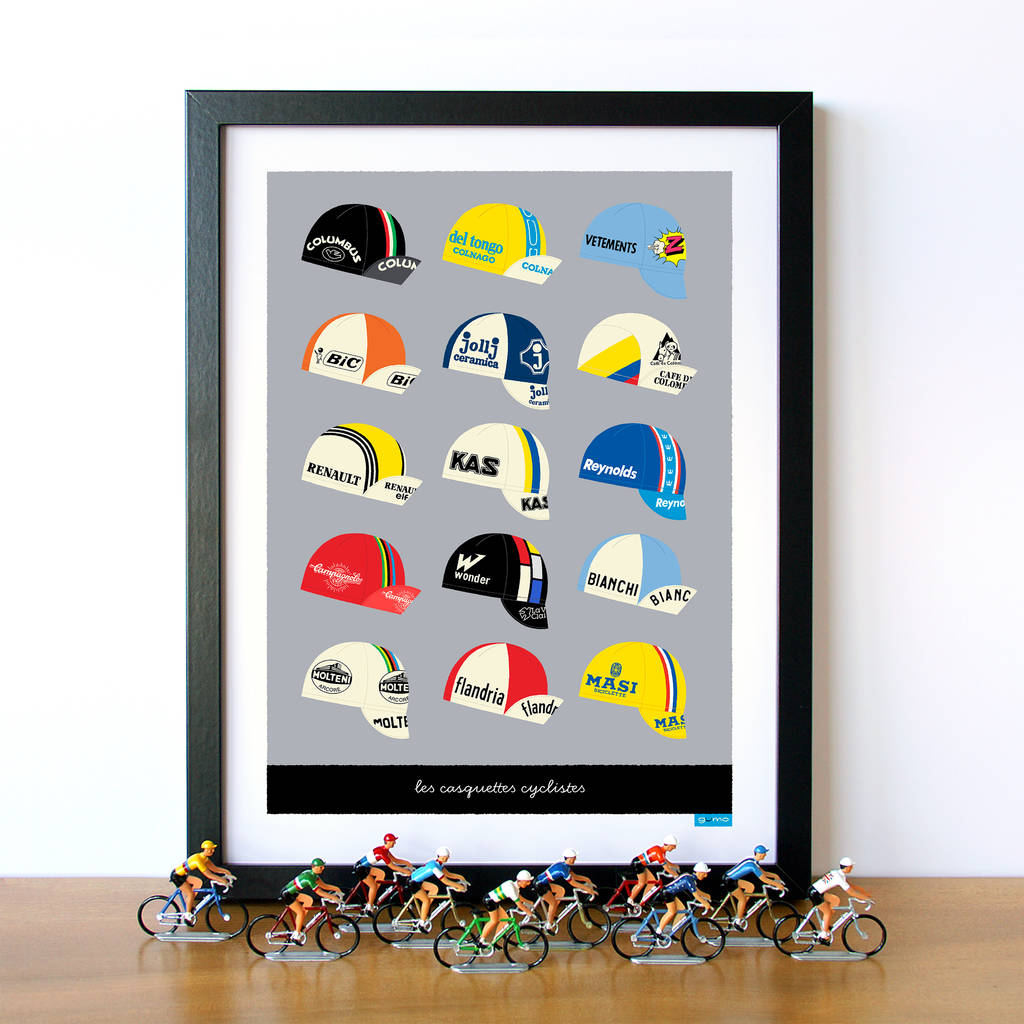 Vintage Cycling Caps Poster, Art Print For Cyclists By Gumo