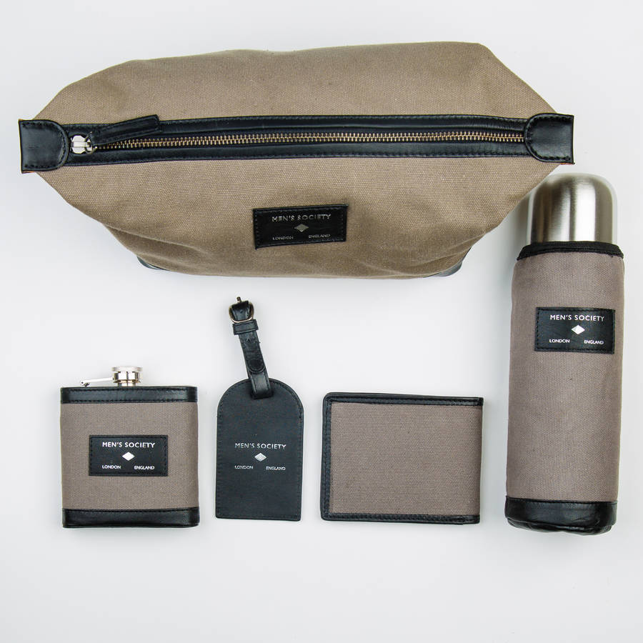 Grey And Black Leather Vacuum Flask By Men's Society ...