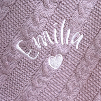 Personalised Dusty Pink Knitted Baby Blanket, 5 of 8