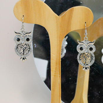 Silver/Gold Plated Encrusted Owl Earrings, 9 of 10