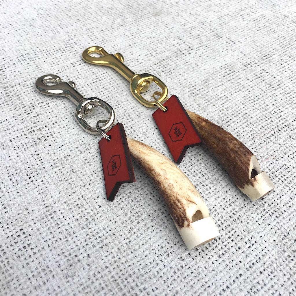 stag antler dog whistle on leather lanyard by houndworthy