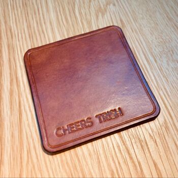 Personalised Stamped Leather Coaster, Spanish Brown, 12 of 12
