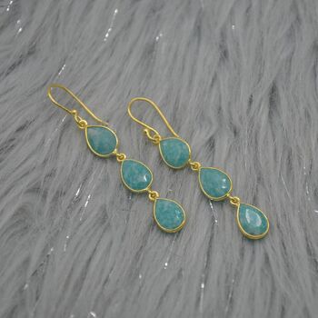 Amazonite Gold Plated Sterling Silver Drop Earrings, 5 of 7