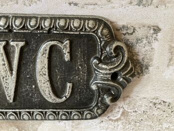 Vintage Black And Silver Bathroom Sign Wc Home / Office, 3 of 4