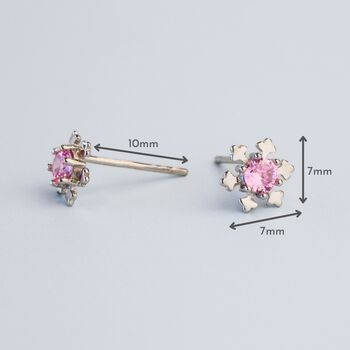 Sterling Silver Pink, Blue Or White Crystal Snowflake Stud Earrings, 4 of 5