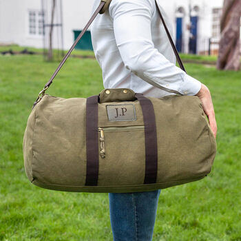 Personalised Patched Canvas Holdall With Shoulder Strap, 3 of 5