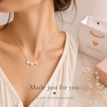 Personalise Multi Hearts Silver Gold Rose Gold Necklace Initials Engraved, 5 of 10