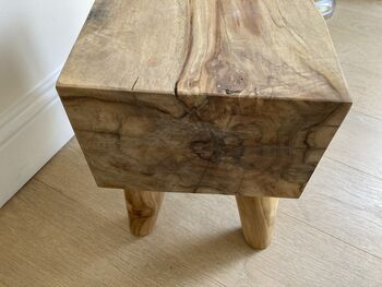 Solid Teak Root Square Chunky Table Stool – Natural Wood, 7 of 12