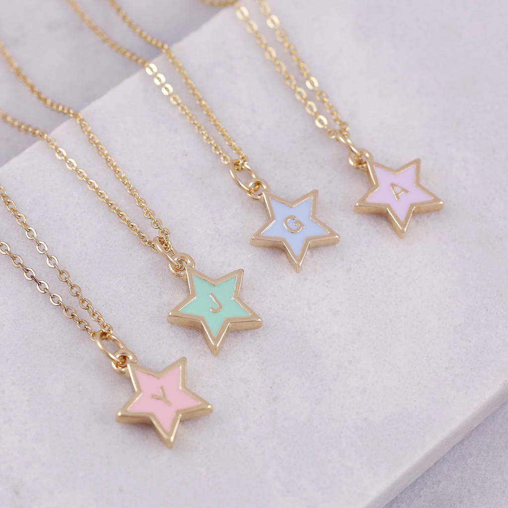 Mini Enamel Heart And Star Initial Necklace By J&S Jewellery