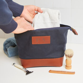 Personalised Canvas And Leather Wash Bag, 3 of 6