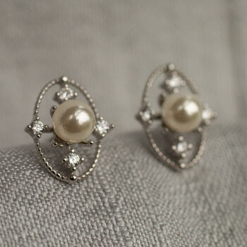 Silver Comet Pearl Stud Earrings, 3 of 8