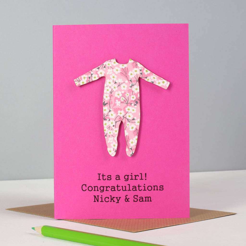 liberty print new baby grow personalised card by bombus ...