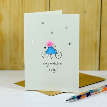 Personalised 'Button Cyclist' Handmade Card, 4 of 4