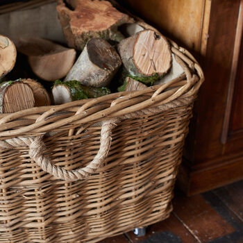 Large Log Basket Wicker With Wheels, 5 of 8