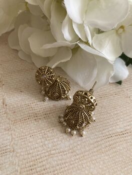 Antique Gold Small Jhumki Earrings, 3 of 4