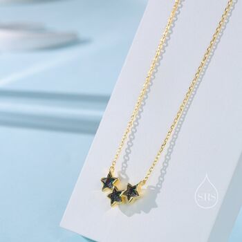 Aurora Black Cz Triple Star Pendant Necklace, 4 of 11