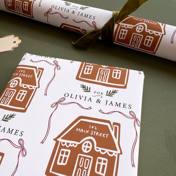 Personalised Gingerbread House Address Christmas Wrapping Paper, 2 of 3