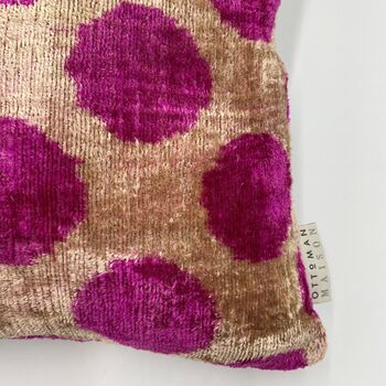 Square Ikat Velvet Cushion Pink Spot, 4 of 8