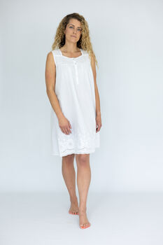 Women's White Cotton Sleeveless Nightdress Rosemary, 2 of 6