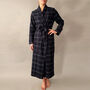 Ladies Brushed Cotton Dressing Gown In Dark Blue Check, thumbnail 1 of 6