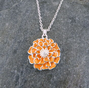 Marigold Flower Pendant Necklace, 2 of 4