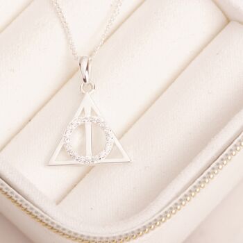 Harry Potter Sterling Silver Deathly Hallows Necklace With Crystals, 2 of 7