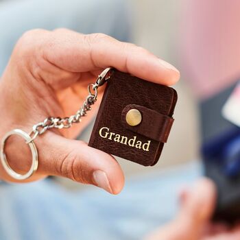 Personalised Leather Eight Photo Mini Book Keyring For Grandad With Hot Stamped Initials, Name Or Date, 2 of 12