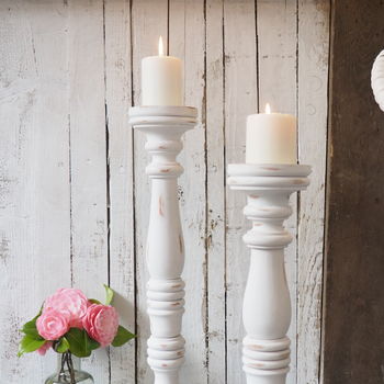Tall White Wooden Candlestick Two Sizes, 7 of 8