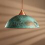 Verdigris Tall Hammered Copper Pendant Light, Handcrafted Green Patina Ceiling Lamp With Copper Fixtures, thumbnail 2 of 5