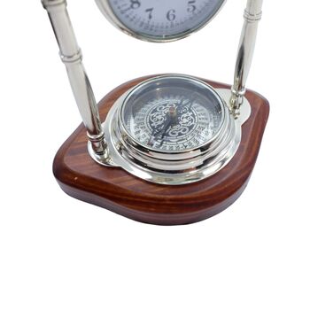 Personalised Chrome 1st Anniversary Desk Clock With Compass, 9 of 10