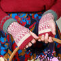 Soft Knitted Fair Isle Mittens Lambswool Purple Natural, thumbnail 1 of 8