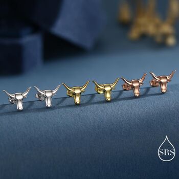Sterling Silver Tiny Bull Head Stud Earrings, 5 of 11