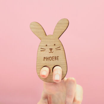 Personalised Easter Wooden Bunny Hugs Finger Puppet, 2 of 3