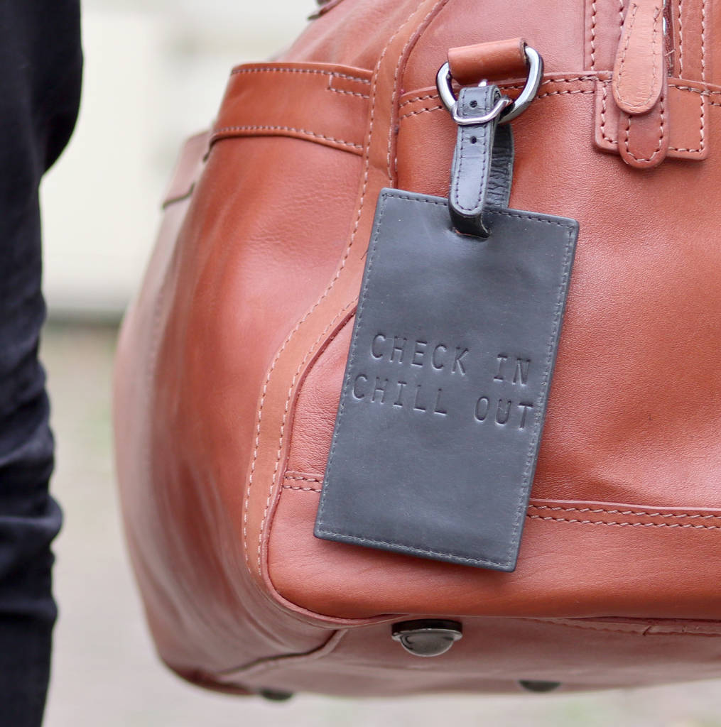 Personalised Vintage Black Leather Luggage Tag By The British Belt