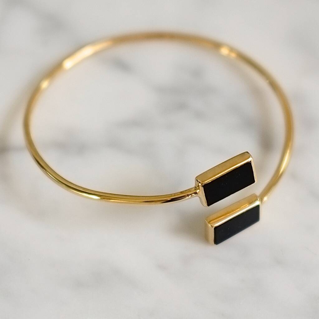 Adjustable Gold Plated And Black Onyx Bangle, 1 of 4