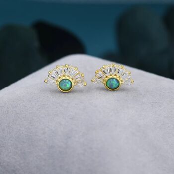 Green Opal Fan Stud Earrings In Sterling Silver, 6 of 11
