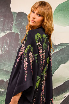 Wisteria And Chrysanthemum Black And Pink Embroidered Long Kimono, 5 of 12