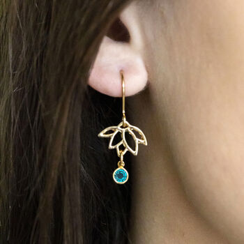 Delicate Lotus Birthstone Earrings, 3 of 9