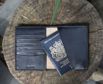 Luxury Black Leather Passport Holder Wallet Gift Boxed Personalised, 4 of 6