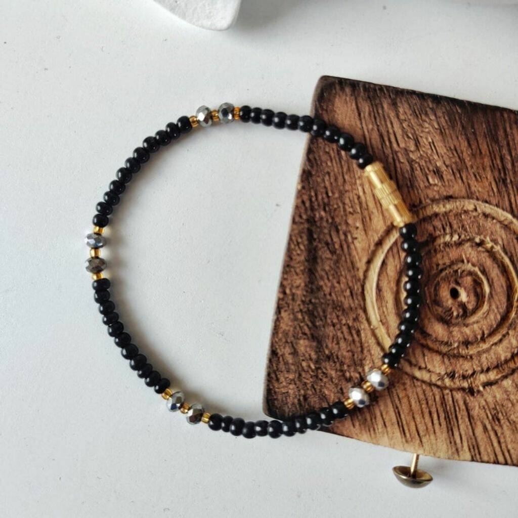 Black Silver Beads Evil Eye Indian Nazaria Bracelet By The Colourful