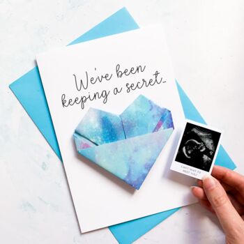 Pregnancy Reveal Card Personalised – We're Having A Baby Announcement – Handmade Origami Heart Card – Keepsake For Grandparents Or Partner, 2 of 4