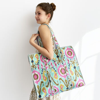 Mint Ikat Design Large Quilted Shoulder Bag, 2 of 7