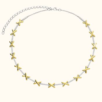 Silver And Yellow Gold Sparkling Love Kisses Charm Necklace, 2 of 2