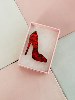 Red High Heel Glitter Resin Brooch / Gift For Shoe Lovers / Fashionistas Brooch, 2 of 6