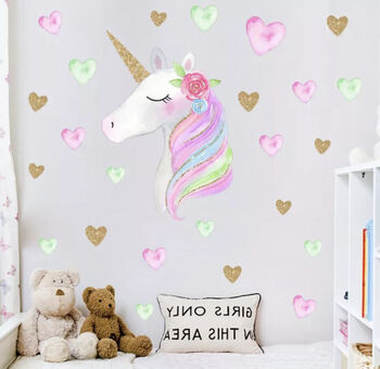 Black Friday Sale! Pink Unicorn And Hearts Wall Sticker, 2 of 2